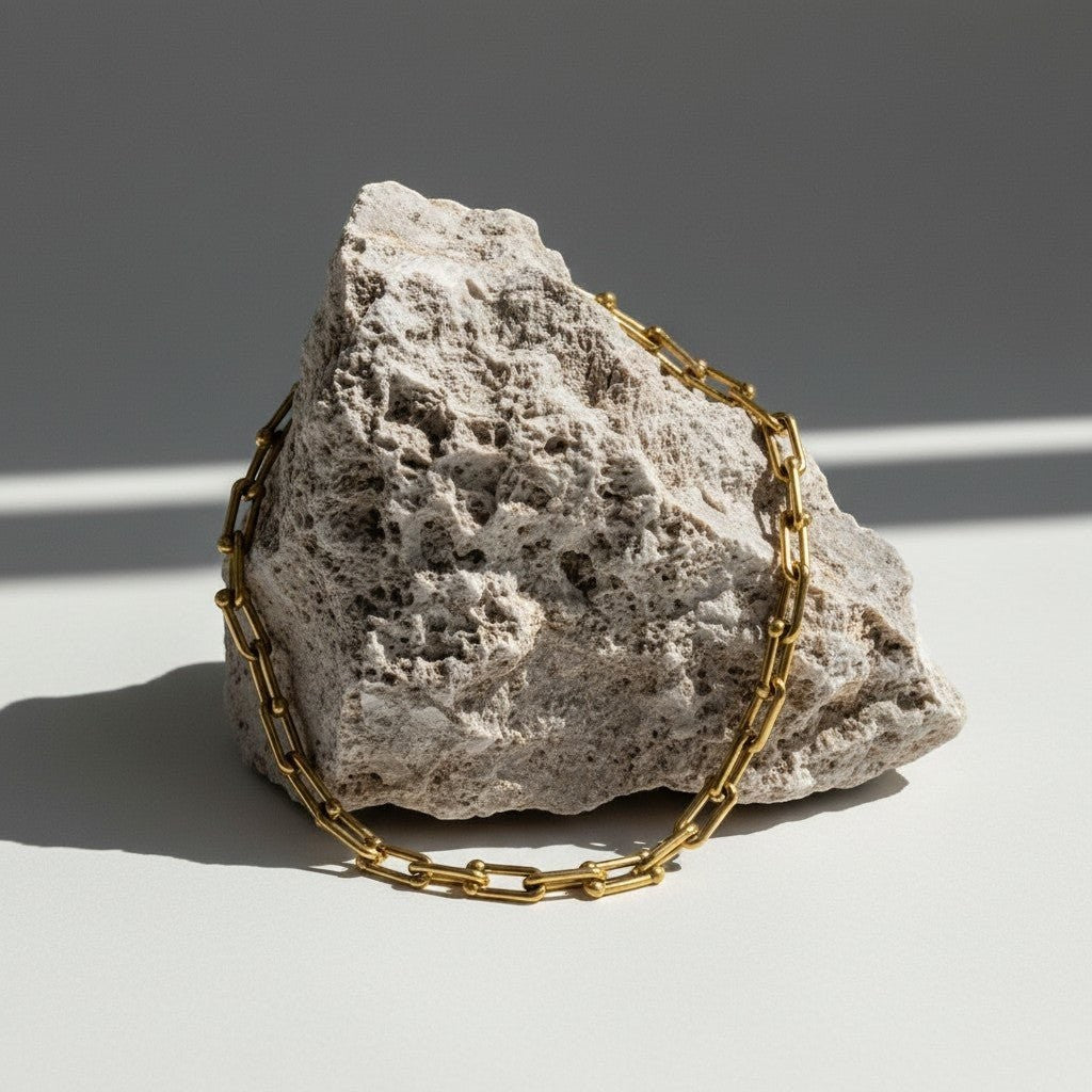 U - Schakel Ketting met Bolletjes 40+5cm - Staal - Aramat Jewels - Halskettingen - cadeautip