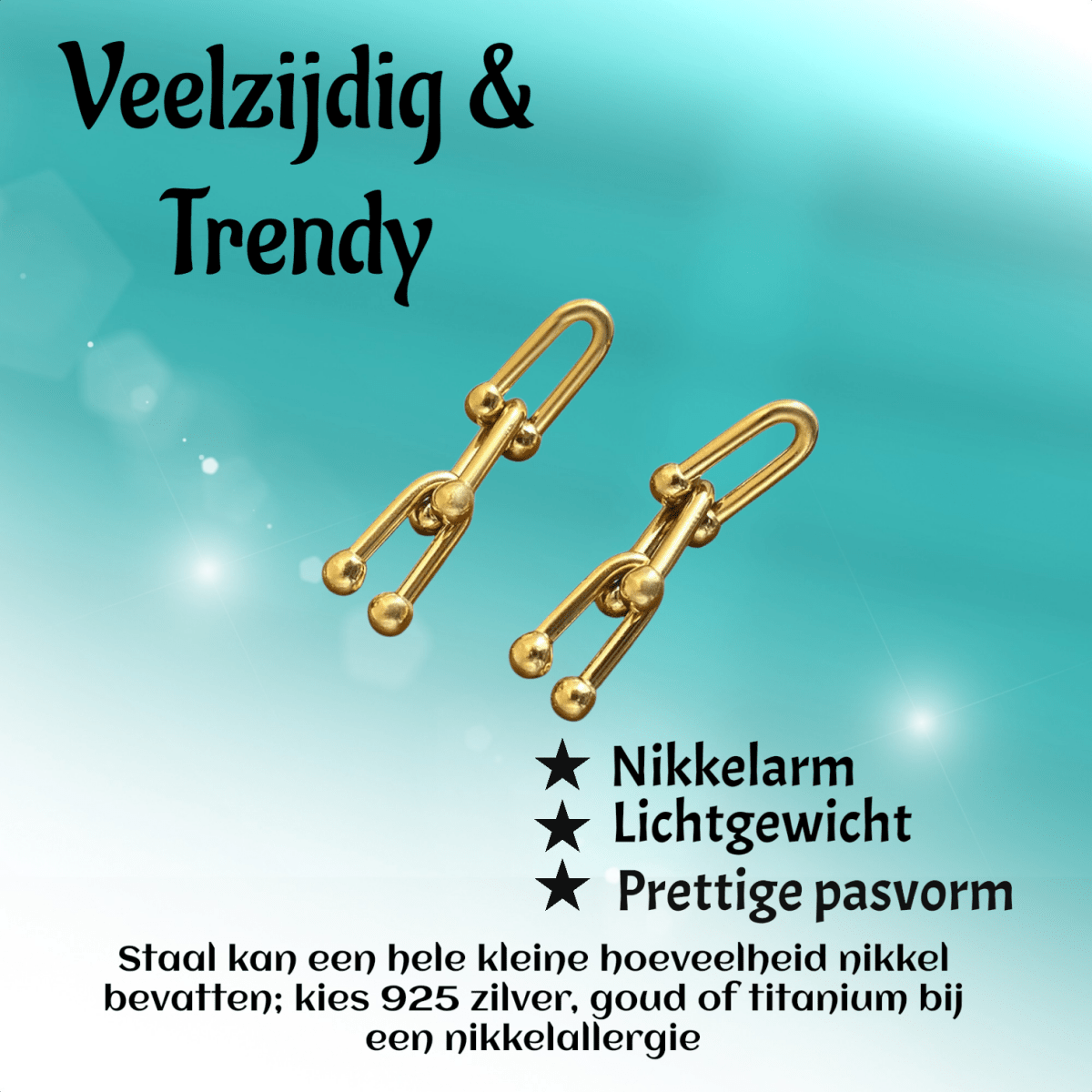 U - Schakel Oorbellen 35x8mm Staal - Aramat Jewels - RVS Sieraden - Oorbellen - cadeautip