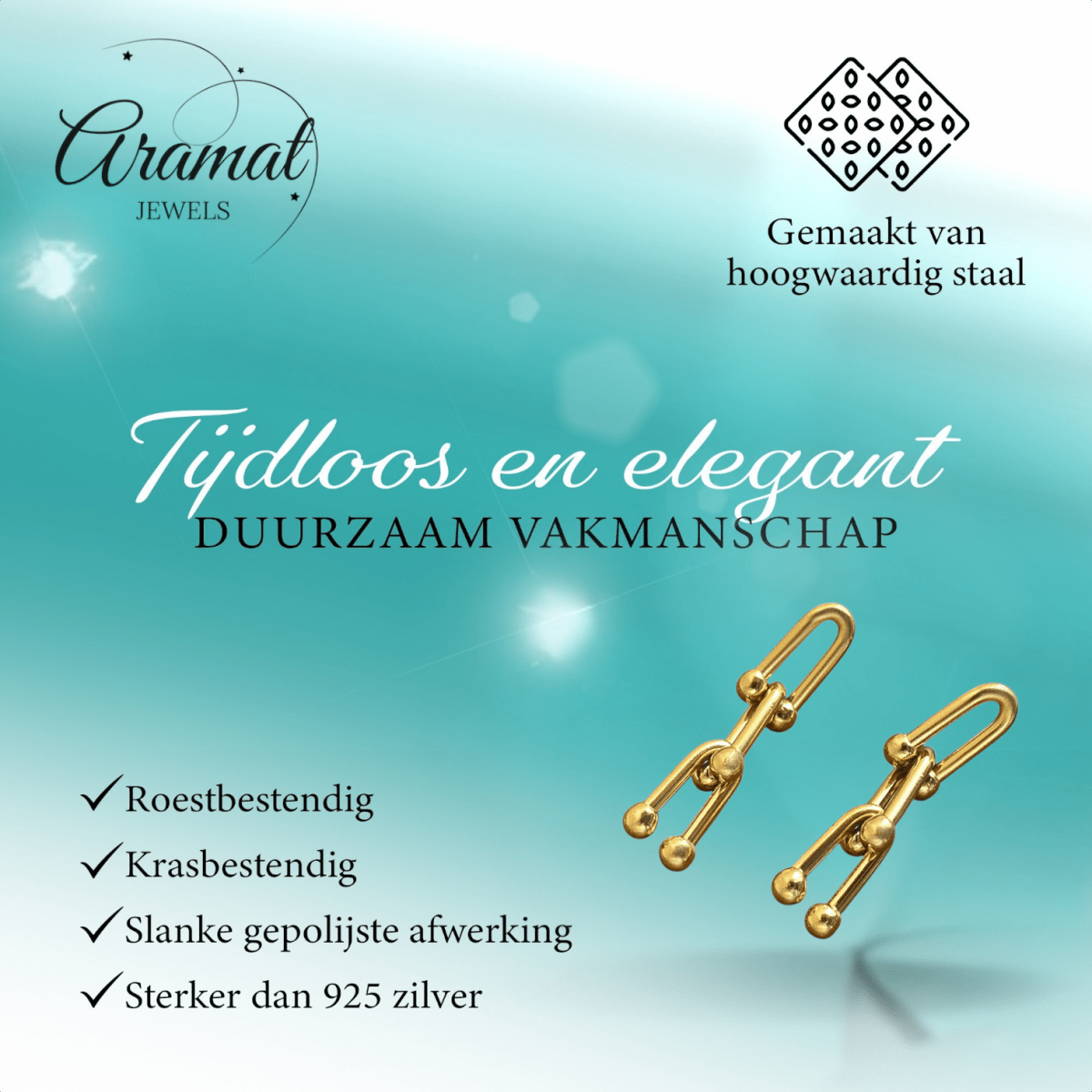 U - Schakel Oorbellen 35x8mm Staal - Aramat Jewels - RVS Sieraden - Oorbellen - cadeautip