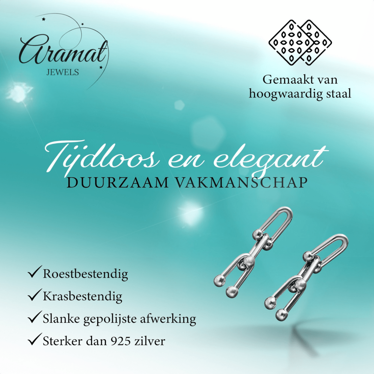 U - Schakel Oorbellen 35x8mm Staal - Aramat Jewels - RVS Sieraden - Oorbellen - cadeautip