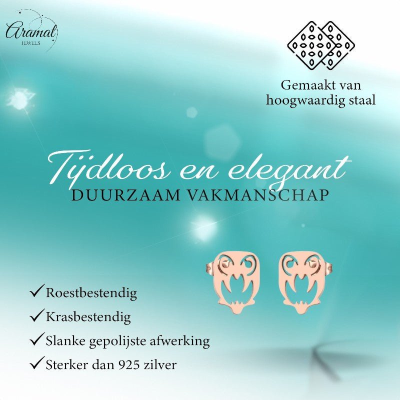 Uil Oorbellen Rosékleurig RVS – 9x7mm – Dierenoorbellen Meisje & Vrouw - oor2138 - Oorbellen kopen# - 9mm - alles - cadeau
