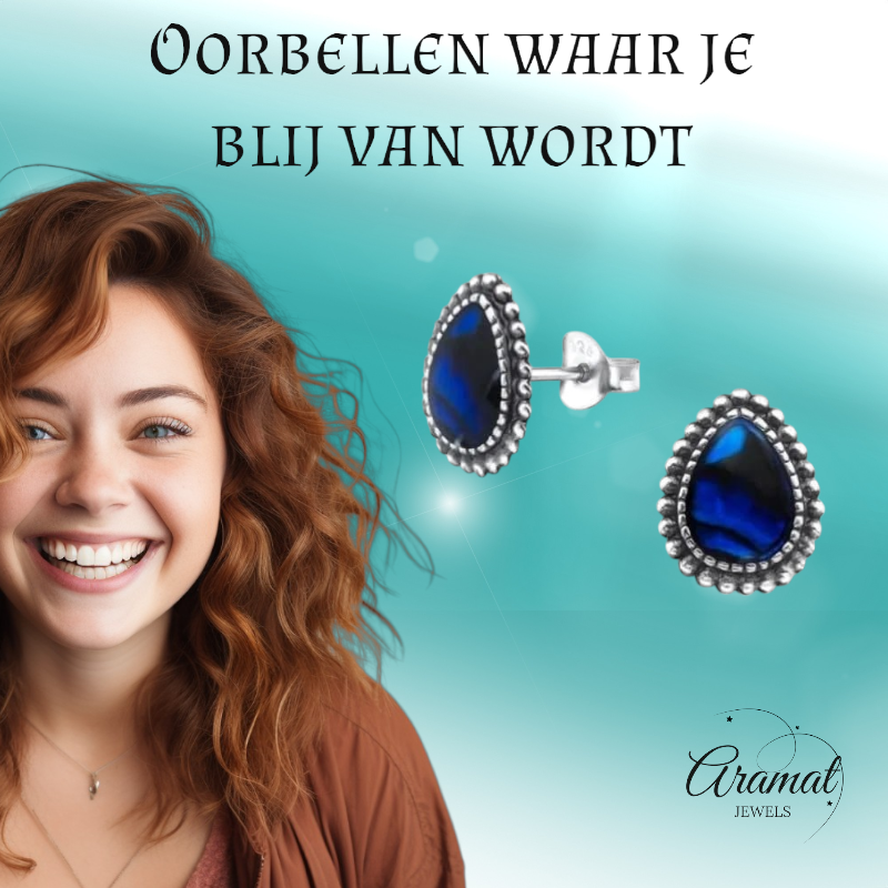 Zilveren Abalone Oorbellen 12x9 mm