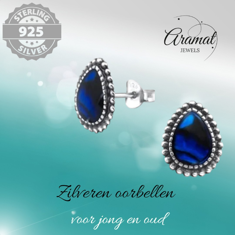 Zilveren Abalone Oorbellen 12x9 mm