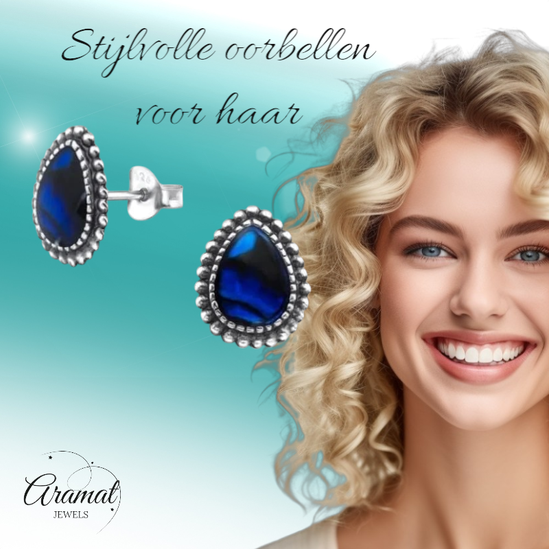 Zilveren Abalone Oorbellen 12x9 mm