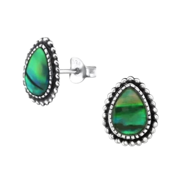 Zilveren Groen Abalone Oorbellen 12x9 mm