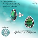 Zilveren Groen Abalone Oorbellen 12x9 mm