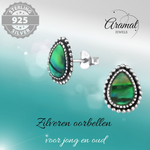 Zilveren Groen Abalone Oorbellen 12x9 mm