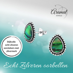 Zilveren Groen Abalone Oorbellen 12x9 mm
