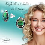 Zilveren Groen Abalone Oorbellen 12x9 mm