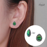 Zilveren Groen Abalone Oorbellen 12x9 mm