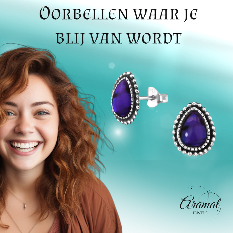 Zilveren Paars Abalone Oorbellen 12x9 mm