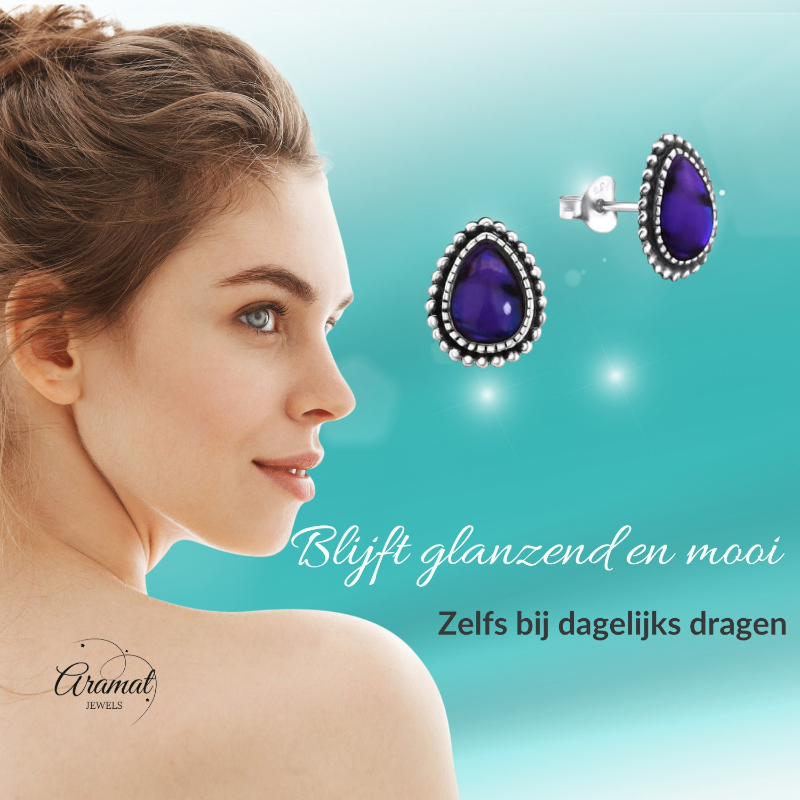 Zilveren Paars Abalone Oorbellen 12x9 mm