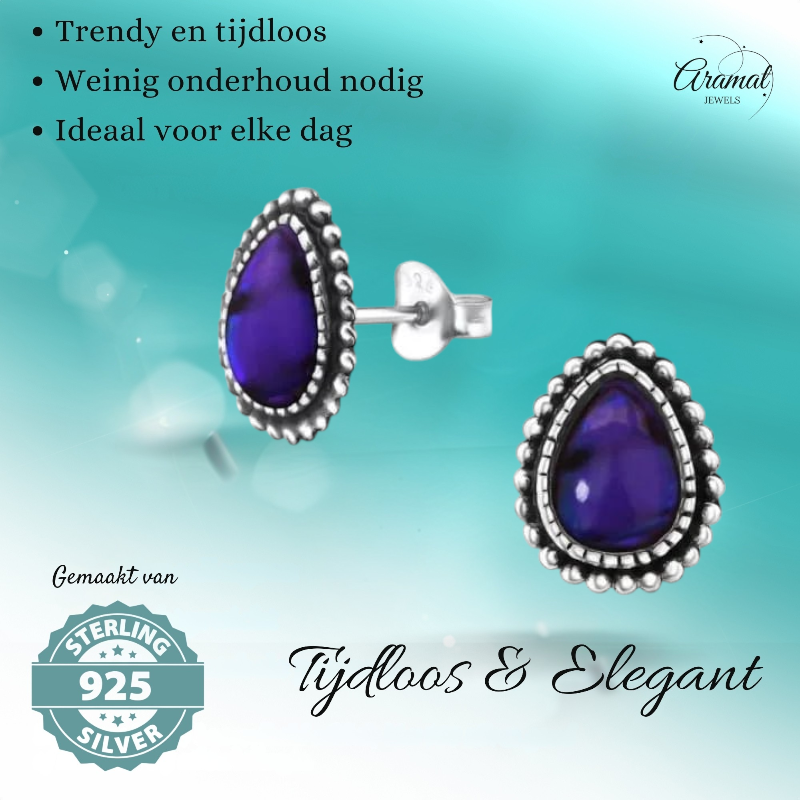 Zilveren Paars Abalone Oorbellen 12x9 mm