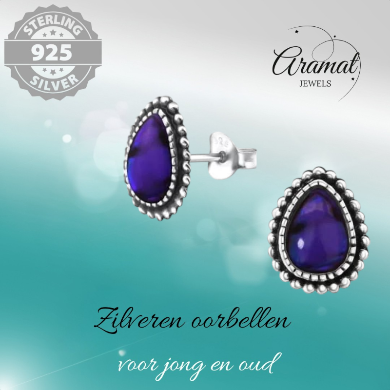 Zilveren Paars Abalone Oorbellen 12x9 mm