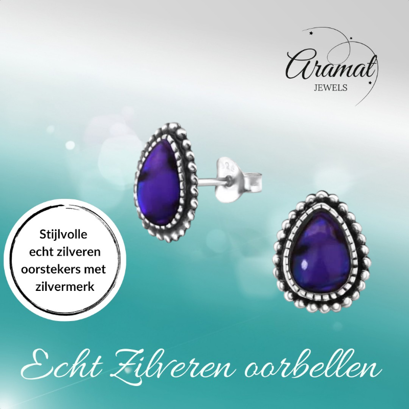 Zilveren Paars Abalone Oorbellen 12x9 mm