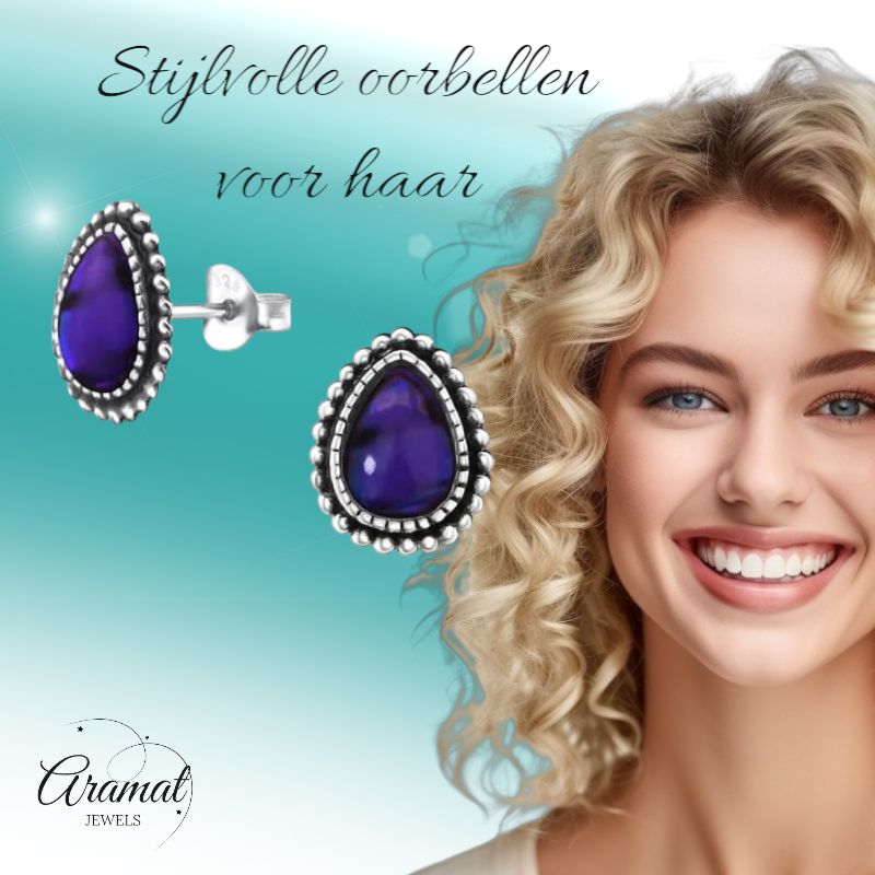 Zilveren Paars Abalone Oorbellen 12x9 mm