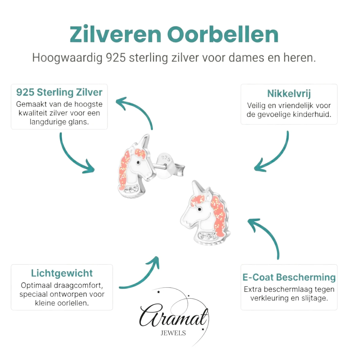 Unieke Zilveren Unicorn Oorbellen - Cadeau voor Kind - Aramat Jewels - Oorbellen - cadeautip