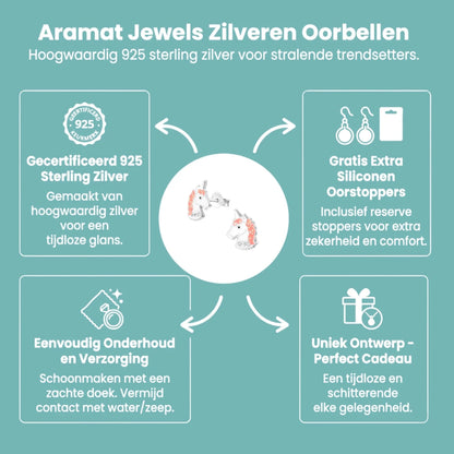 Unieke Zilveren Unicorn Oorbellen - Cadeau voor Kind - Aramat Jewels - Oorbellen - cadeautip
