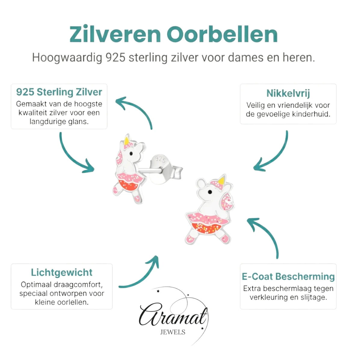 Unieke Zilveren Unicorn Oorbellen - Dansende Eenhoorn - Aramat Jewels - Oorbellen - cadeautip