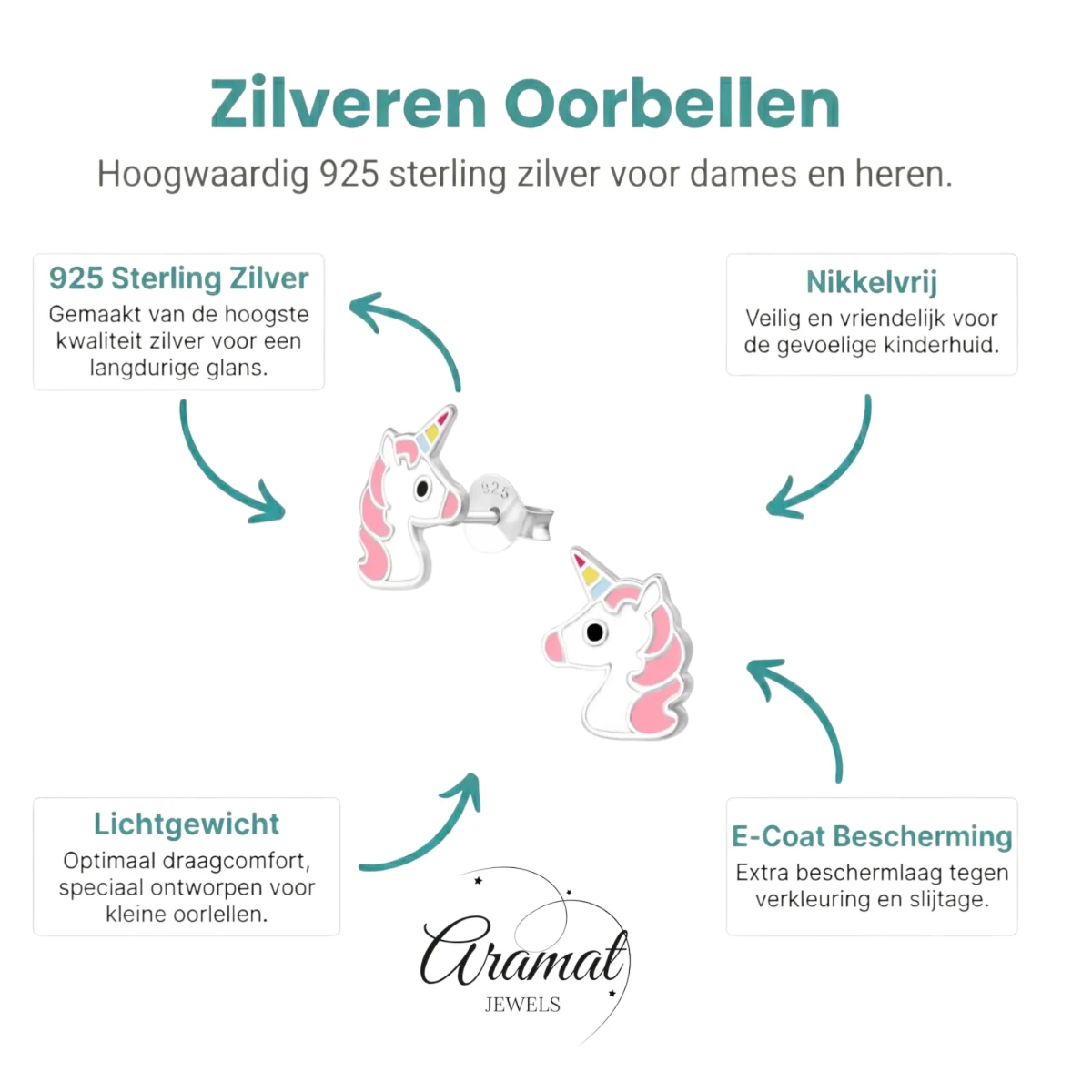 Unieke Zilveren Unicorn Oorbellen - Eenhoorn Thema - Aramat Jewels - Oorbellen - cadeautip