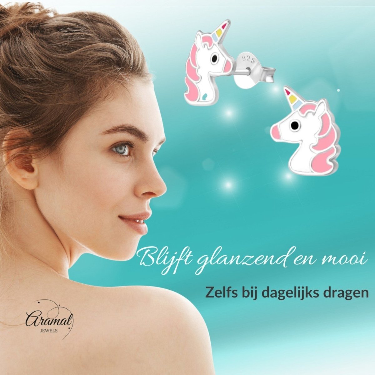 Unieke Zilveren Unicorn Oorbellen - Eenhoorn Thema - Aramat Jewels - Oorbellen - cadeautip