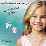 Eenhoorn oorbellen en halsketting voor meisjes.