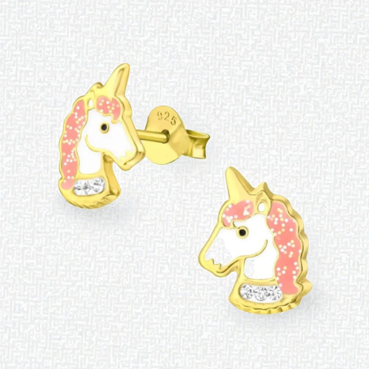 Unieke Zilveren Unicorn Oorbellen - Goudkleurig & Kristal - Aramat Jewels - Oorbellen - cadeautip