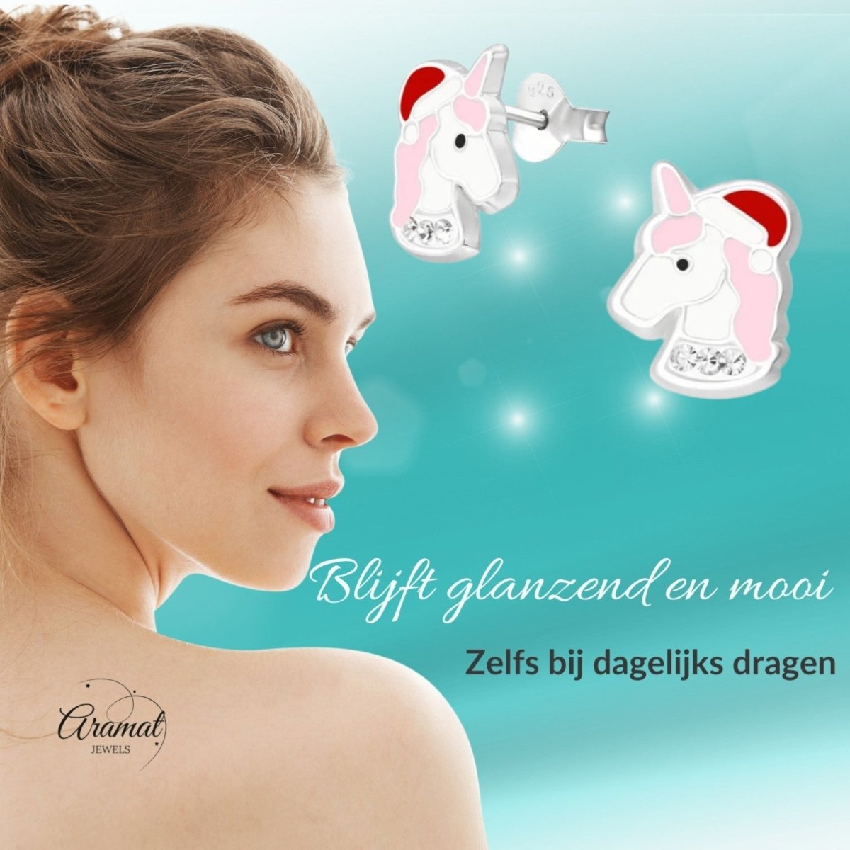 Unieke Zilveren Unicorn Oorbellen - Kerst Geschenk - Aramat Jewels - Oorbellen - cadeautip