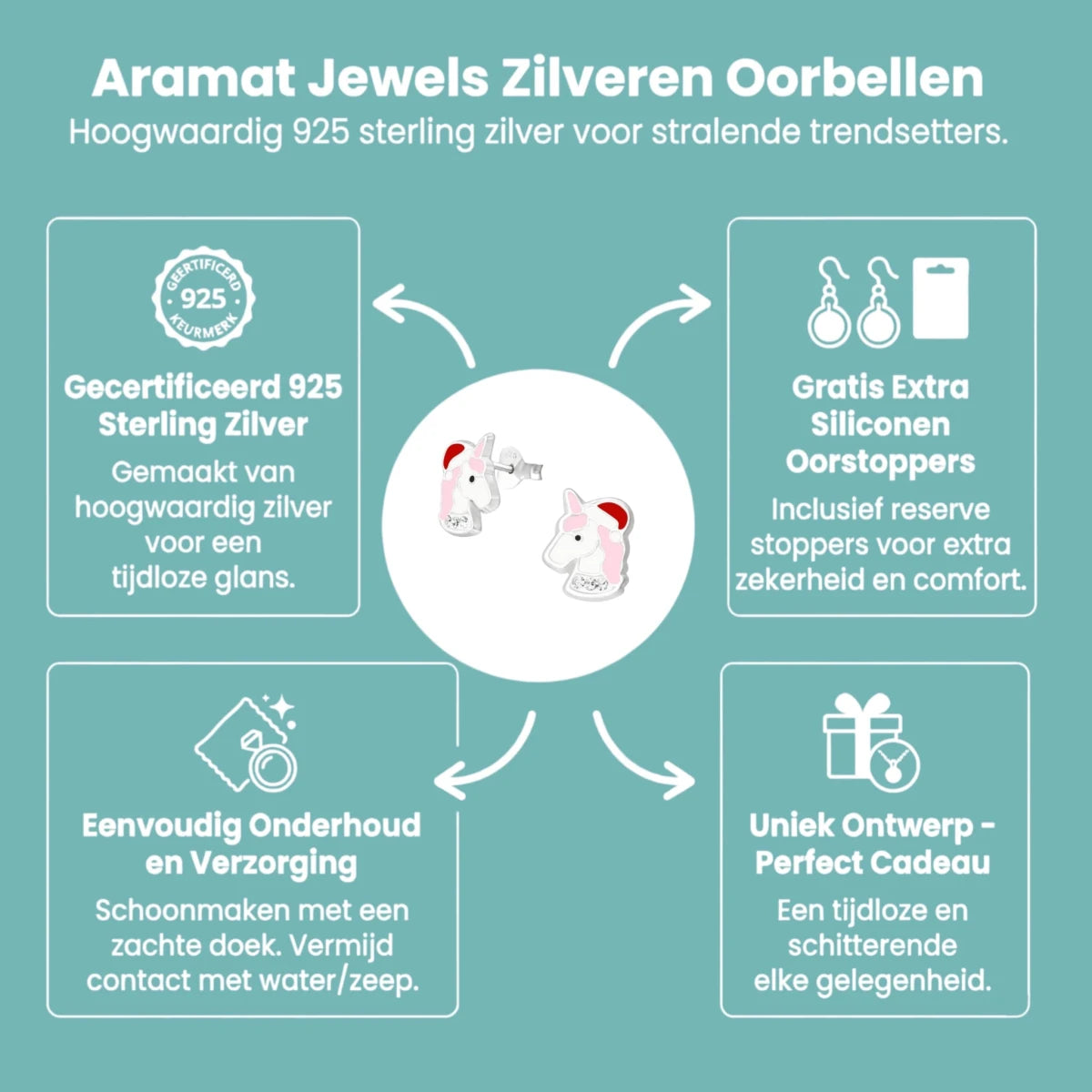 Unieke Zilveren Unicorn Oorbellen - Kerst Geschenk - Aramat Jewels - Oorbellen - cadeautip