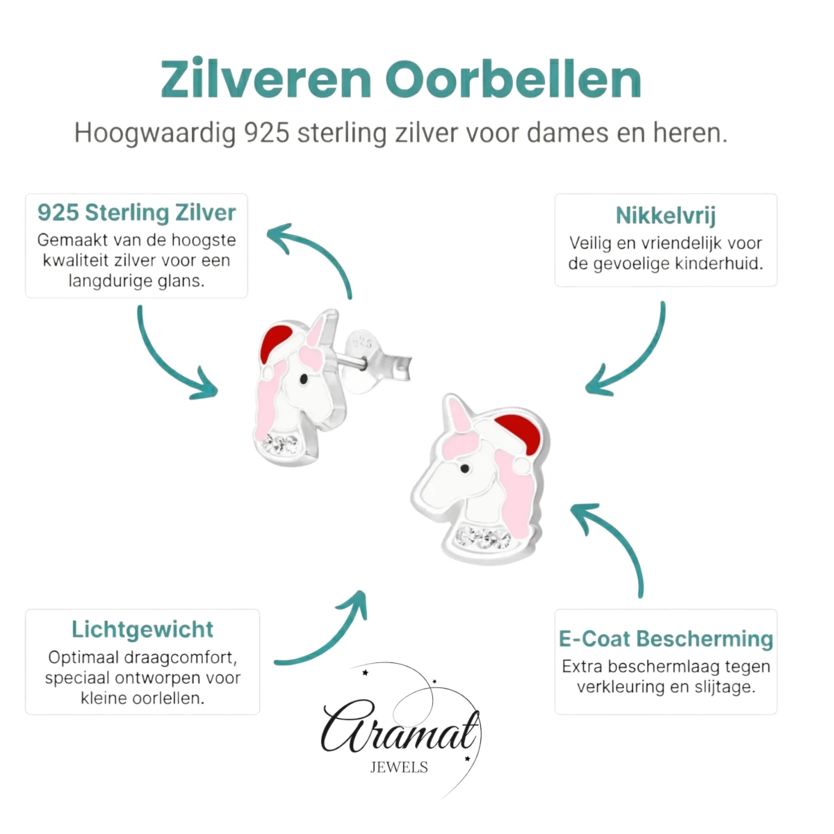 Unieke Zilveren Unicorn Oorbellen - Kerst Geschenk - Aramat Jewels - Oorbellen - cadeautip