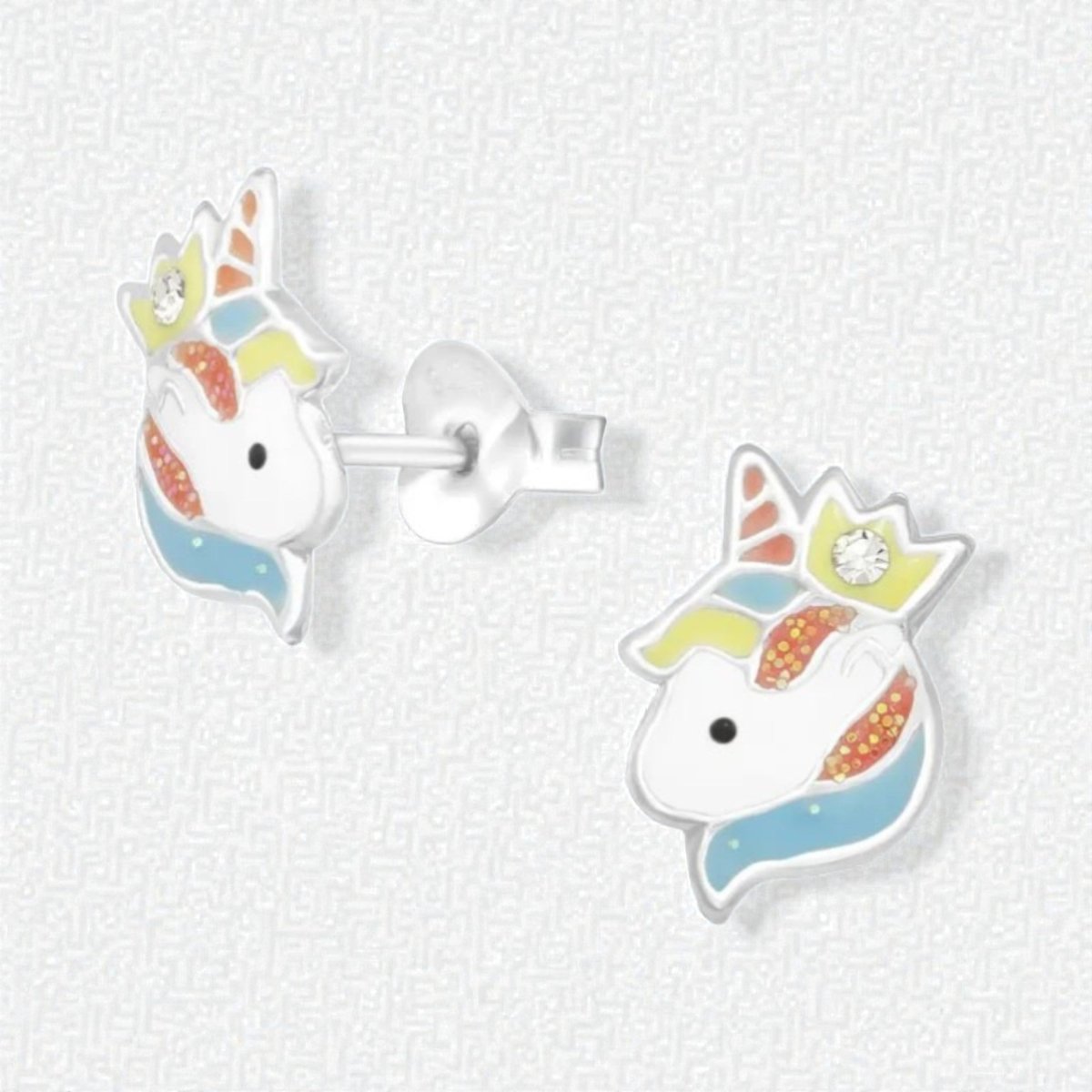 Unieke Zilveren Unicorn Oorbellen - Kristal & Emaille - Aramat Jewels - Oorbellen - cadeautip