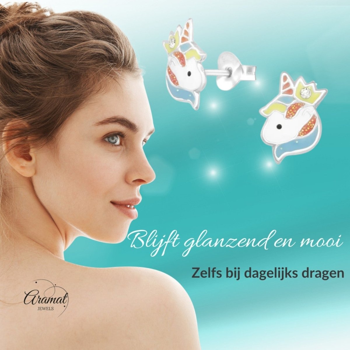 Unieke Zilveren Unicorn Oorbellen - Kristal & Emaille - Aramat Jewels - Oorbellen - cadeautip