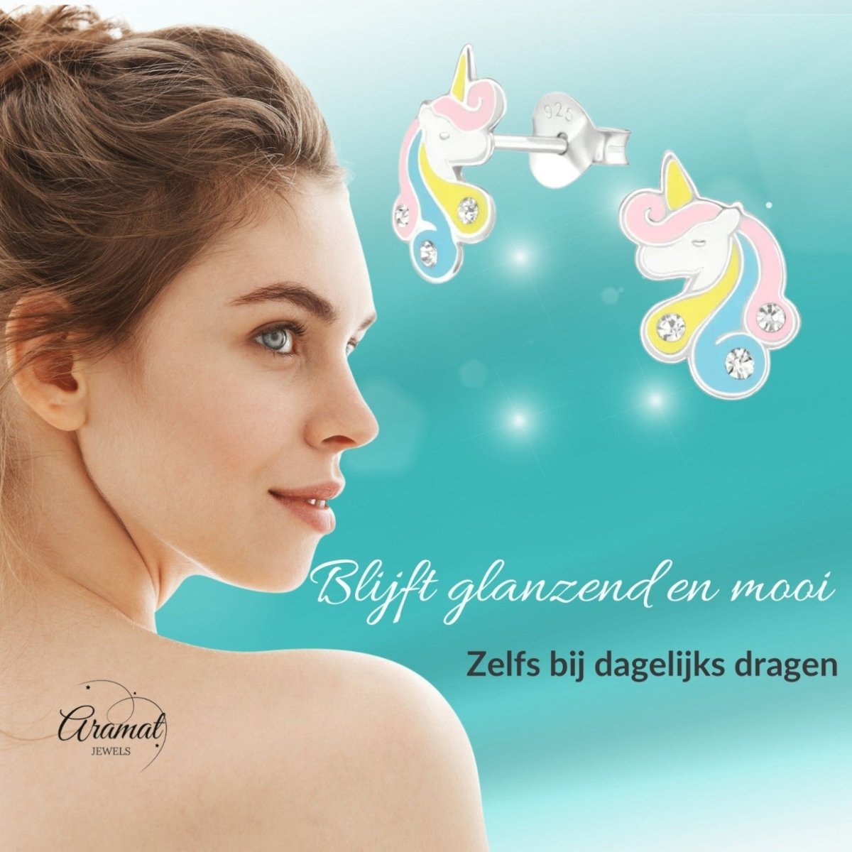 Unieke Zilveren Unicorn Oorbellen - Pastel & Kristal - Aramat Jewels - Oorbellen - cadeautip