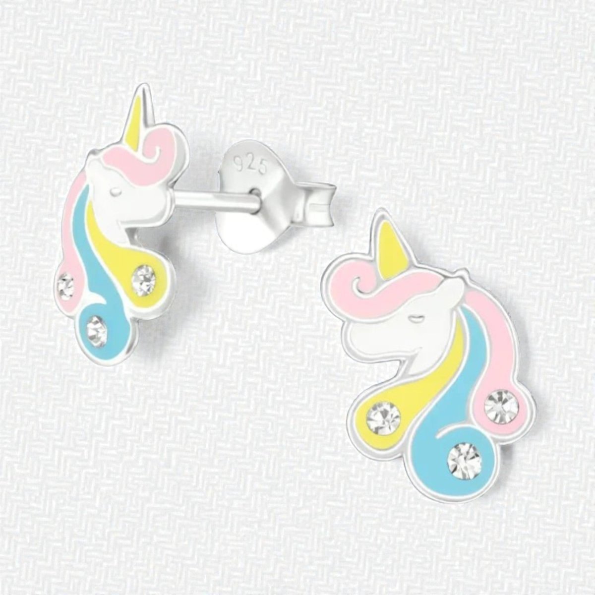 Unieke Zilveren Unicorn Oorbellen - Pastel & Kristal - Aramat Jewels - Oorbellen - cadeautip