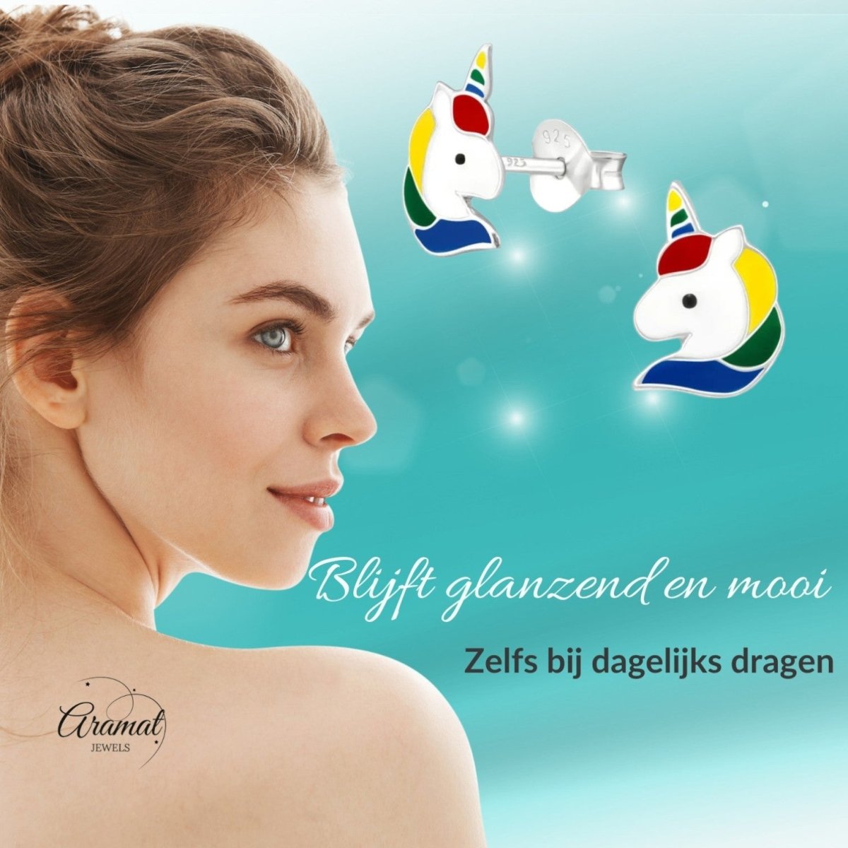Unieke Zilveren Unicorn Oorbellen - Regenboog Cadeautje - Aramat Jewels - Oorbellen - cadeautip