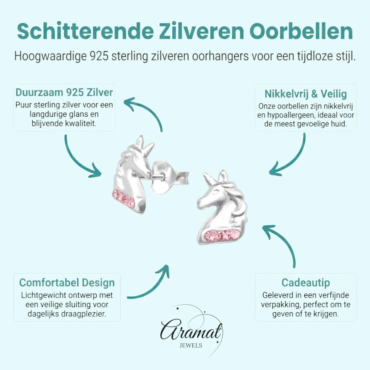 Unieke Zilveren Unicorn Oorbellen - Tijdloos & Elegant - Aramat Jewels - Oorbellen - cadeautip