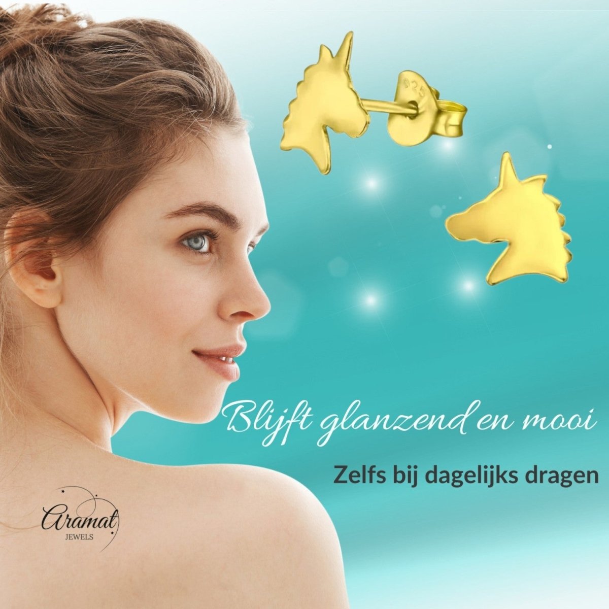 Unieke Zilveren Unicorn Oorbellen - Trendy Goldplated - Aramat Jewels - Oorbellen - cadeautip