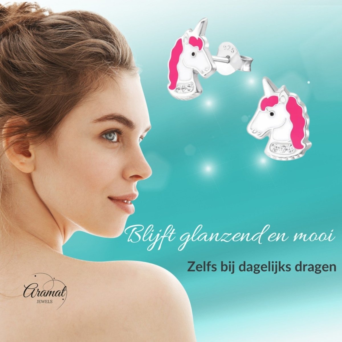 Unieke Zilveren Unicorn Oorbellen - Wit & Donker Roze - Aramat Jewels - Oorbellen - cadeautip