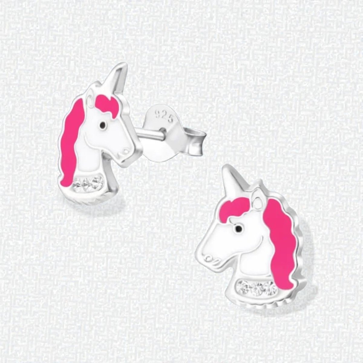 Unieke Zilveren Unicorn Oorbellen - Wit & Donker Roze - Aramat Jewels - Oorbellen - cadeautip