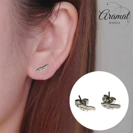 Steel Stud Earrings Feathers Silver Color – 9x3mm