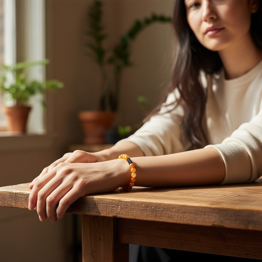 Verstelbare Armband Oranje Gestreept Agaat - Aramat Jewels - Armbanden - cadeautip