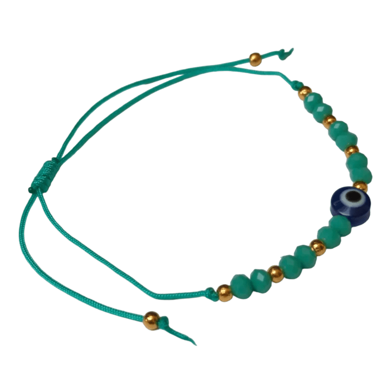 Een armband met een blauwe en gouden bea
