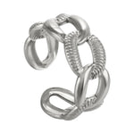 Verstelbare Open Schakelring – Gladde & Gestreepte Schakels – One Size - ring333 - 76731 - Ringen kopen# - Zilverkleur - alles - cadeau