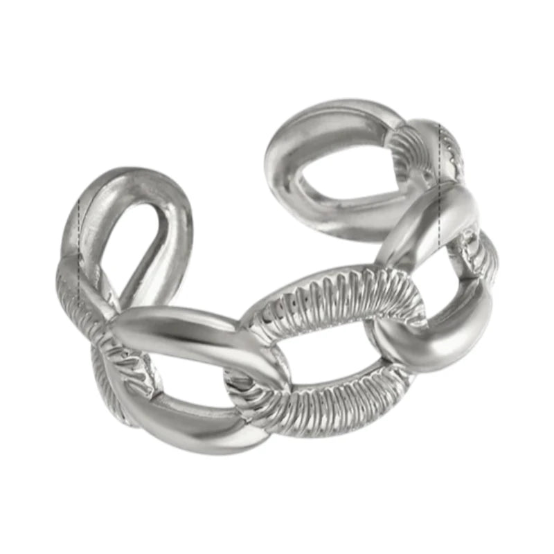 Verstelbare Open Schakelring – Gladde & Gestreepte Schakels – One Size - ring333 - 76731 - Ringen kopen# - Zilverkleur - alles - cadeau