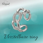 Verstelbare Open Schakelring – Gladde & Gestreepte Schakels – One Size - ring333 - 76731 - Ringen kopen# - Zilverkleur - alles - cadeau