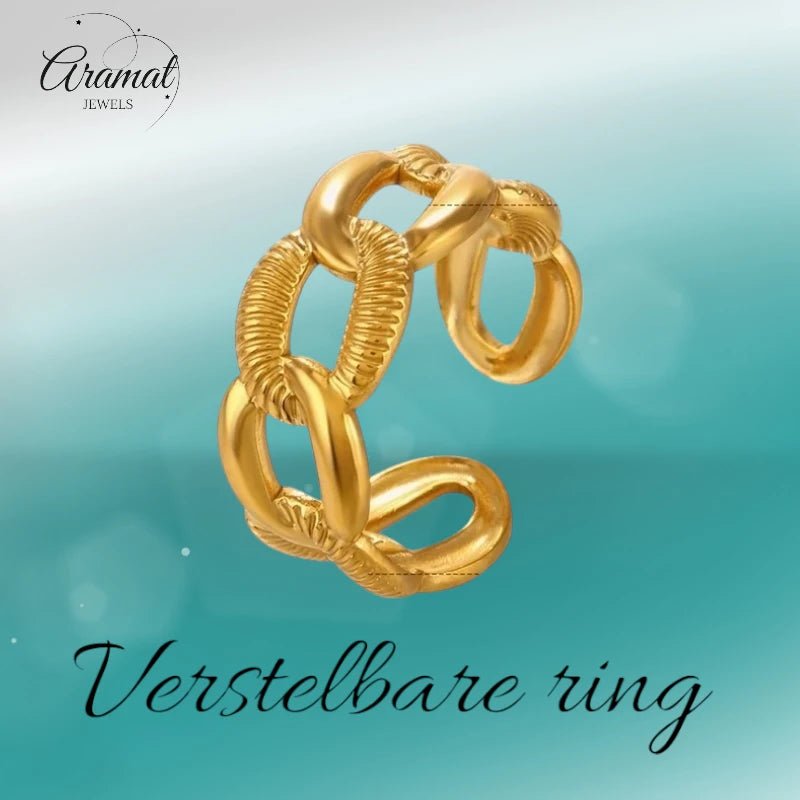 Verstelbare Open Schakelring – Gladde & Gestreepte Schakels – One Size - ring307 - 76742 - Ringen kopen