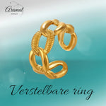 Verstelbare Open Schakelring – Gladde & Gestreepte Schakels – One Size - ring307 - 76742 - Ringen kopen