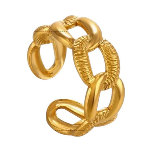 Verstelbare Open Schakelring – Gladde & Gestreepte Schakels – One Size - Aramat Jewels - Ringen - cadeautip