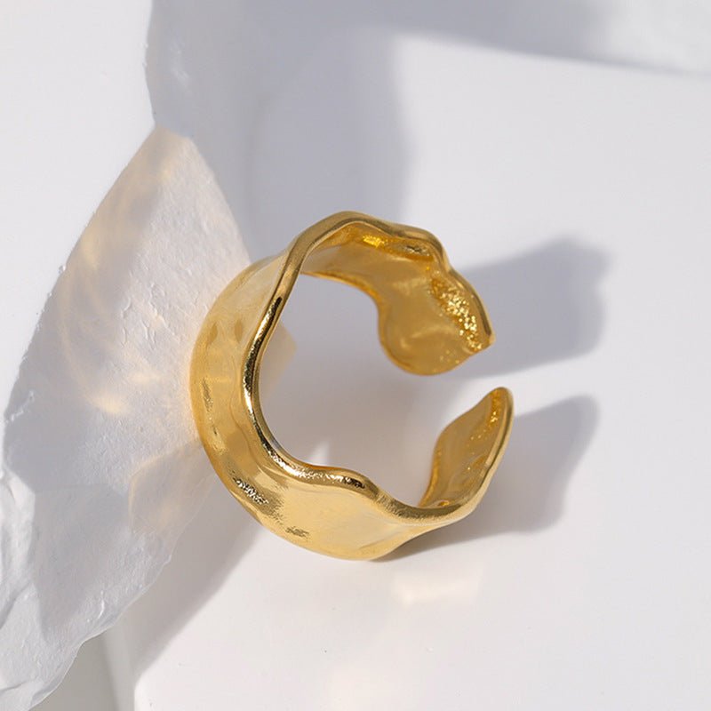 Verstelbare RVS Damesring met Getrommeld Design - 11mm breed - Aramat Jewels - Ringen - cadeautip