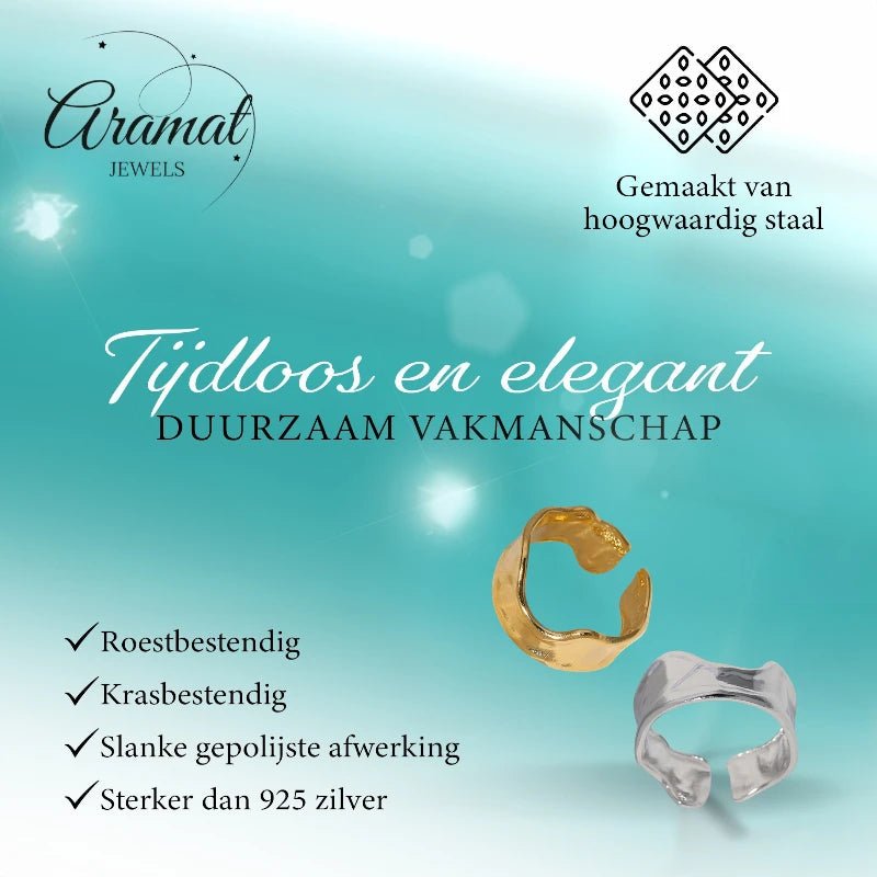 Verstelbare RVS Damesring met Getrommeld Design - 11mm breed - Aramat Jewels - Ringen - cadeautip